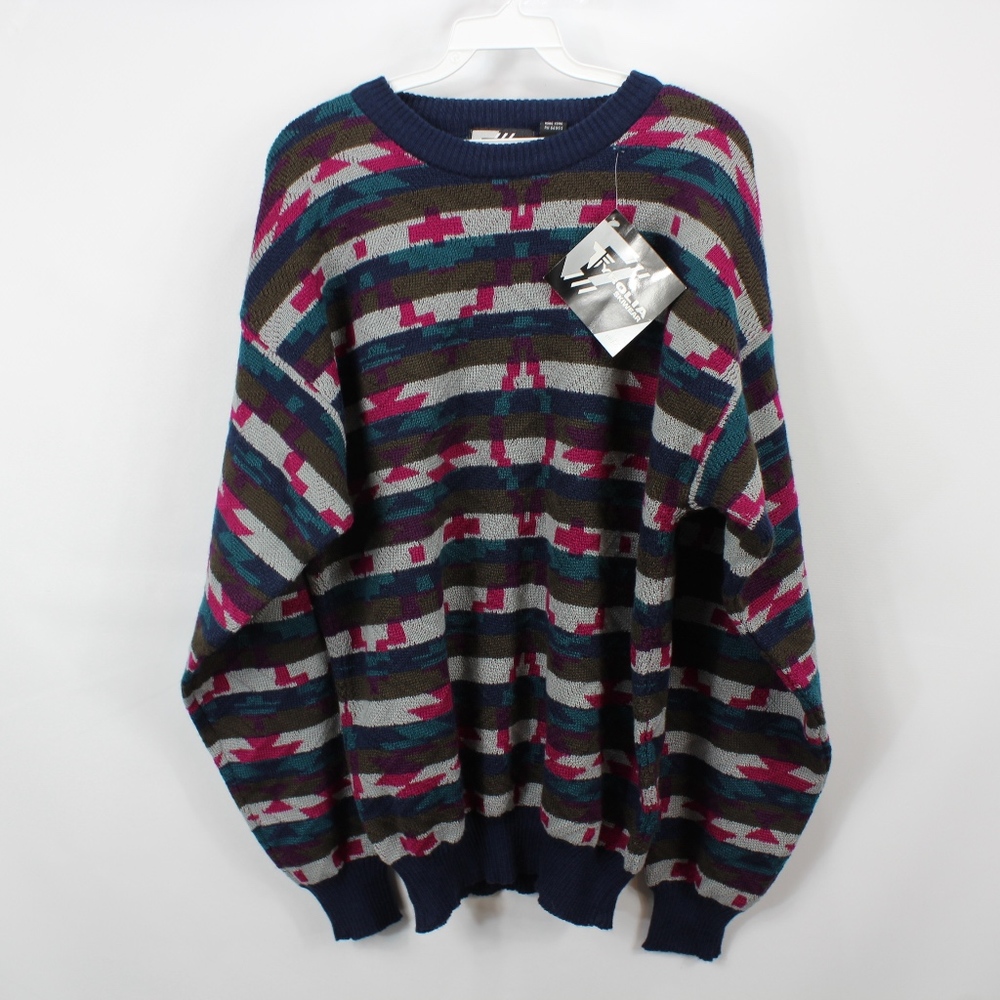 Vintage 90s New Mens Medium Color Block Sweater